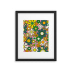 Retro 60s 70s Maximalist Floral Gingham Flowers Pattern in Green Pink Yellow Orange Framed Art Print Gallery Image 6