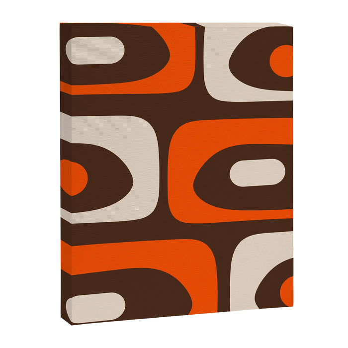 Retro 70s Aesthetic Abstract Mid Century Modern Minimalist Piquet Pattern Brown and Orange Canvas Print Gallery Image 1