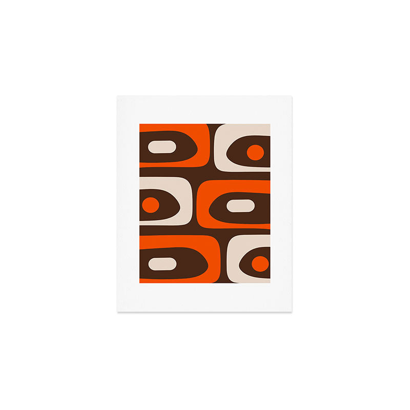 Retro 70s Aesthetic Abstract Mid Century Modern Minimalist Piquet Pattern Brown and Orange Art Print Gallery Image 1