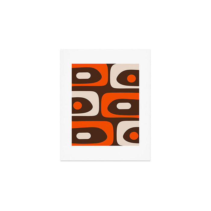 Retro 70s Aesthetic Abstract Mid Century Modern Minimalist Piquet Pattern Brown and Orange Art Print Gallery Image 1