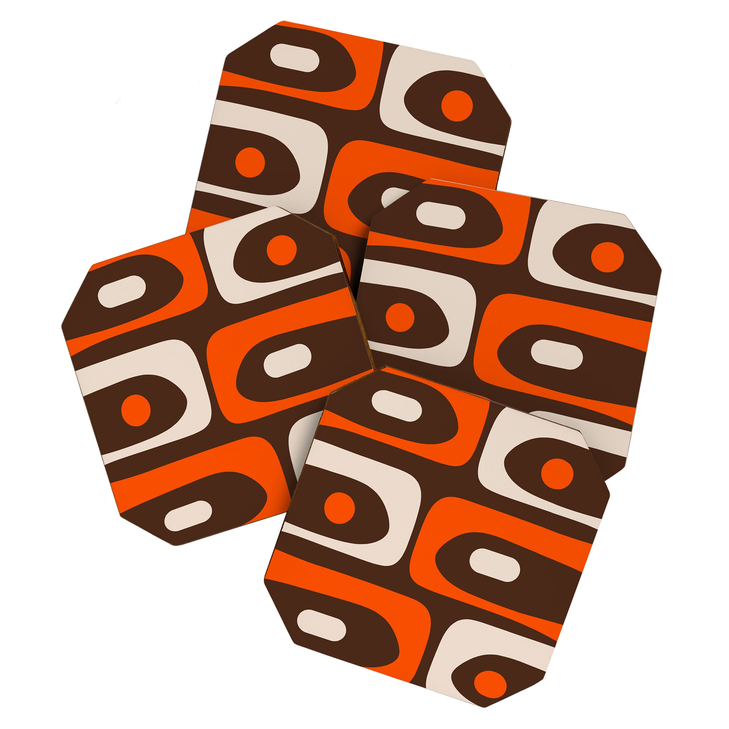 Retro 70s Aesthetic Abstract Mid Century Modern Minimalist Piquet Pattern Brown and Orange Coaster Gallery Image 1