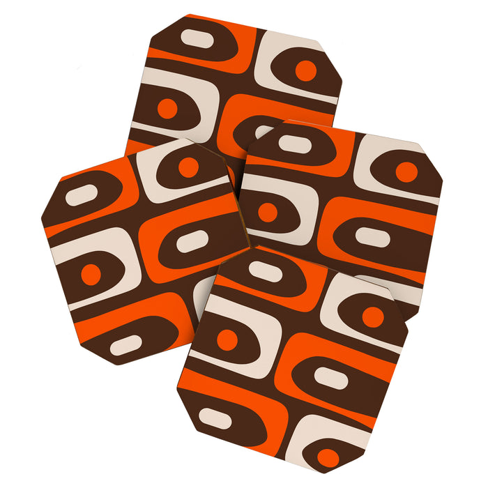 Retro 70s Aesthetic Abstract Mid Century Modern Minimalist Piquet Pattern Brown and Orange Coaster Gallery Image 1