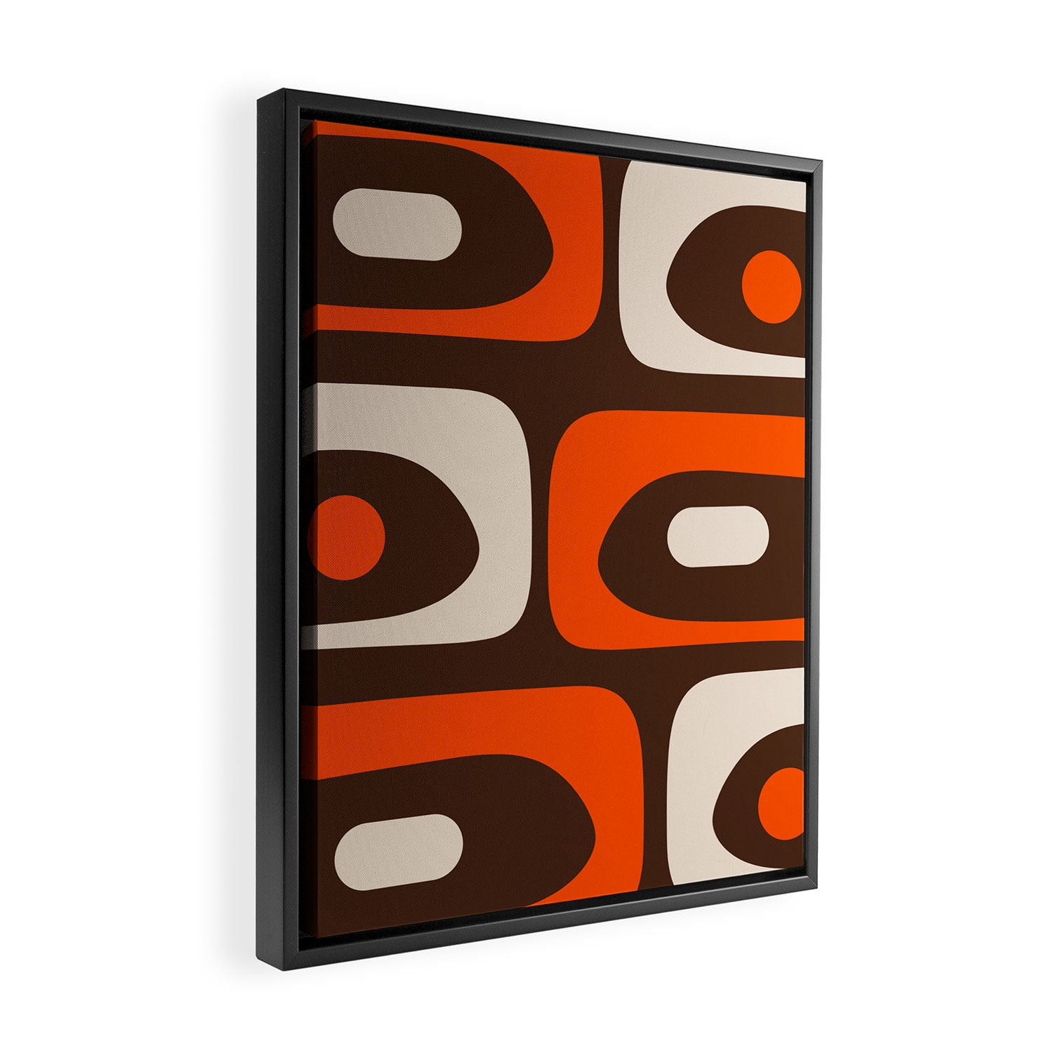 Retro 70s Aesthetic Abstract Mid Century Modern Minimalist Piquet Pattern Brown and Orange Framed Canvas Print Gallery Image 2