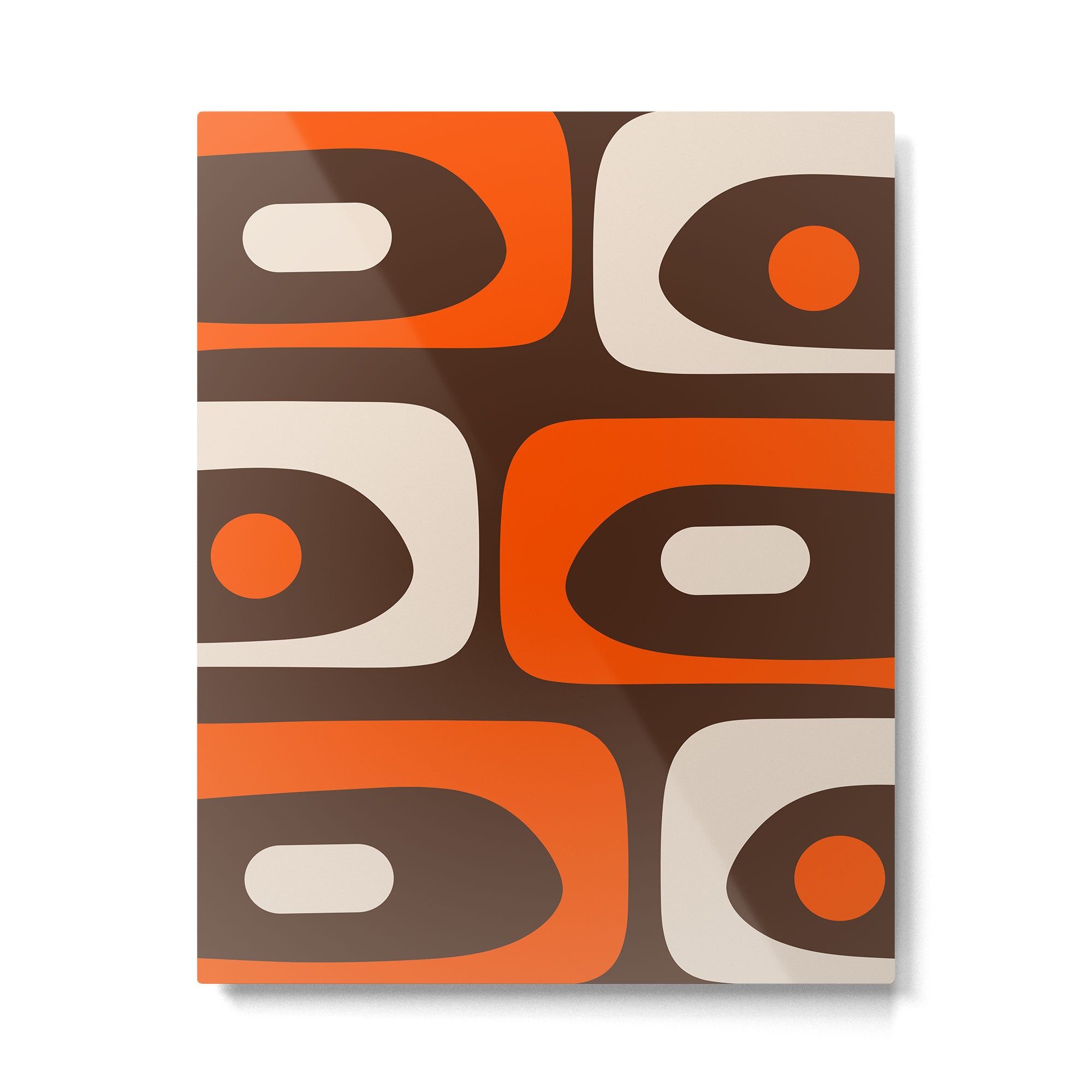 Retro 70s Aesthetic Abstract Mid Century Modern Minimalist Piquet Pattern Brown and Orange Metal Print Gallery Image 6