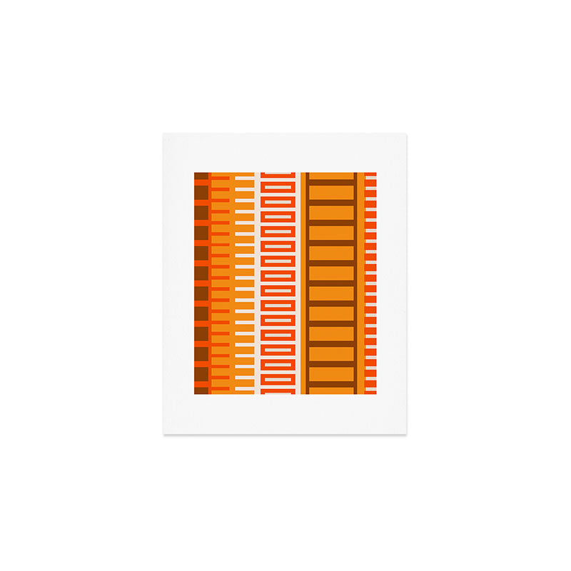 Retro 70s Brown and Orange Color Block Vertical Stripes Geometric Pattern Art Print Gallery Image 1