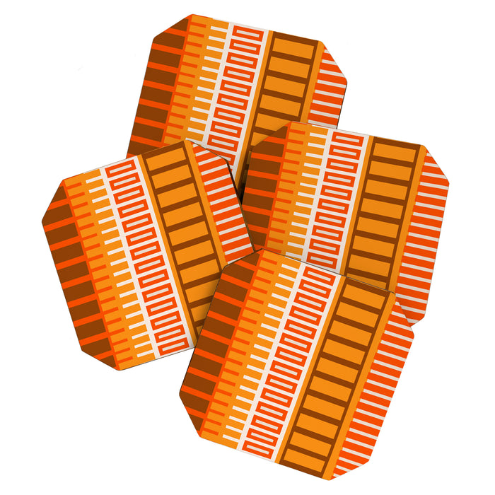Retro 70s Brown and Orange Color Block Vertical Stripes Geometric Pattern Coaster Gallery Image 1