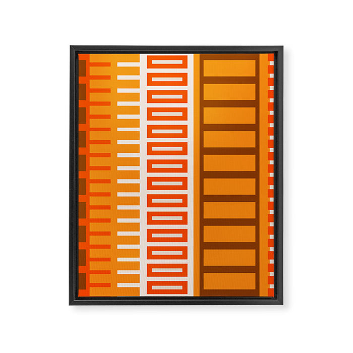 Retro 70s Brown and Orange Color Block Vertical Stripes Geometric Pattern Framed Canvas Print Gallery Image 1