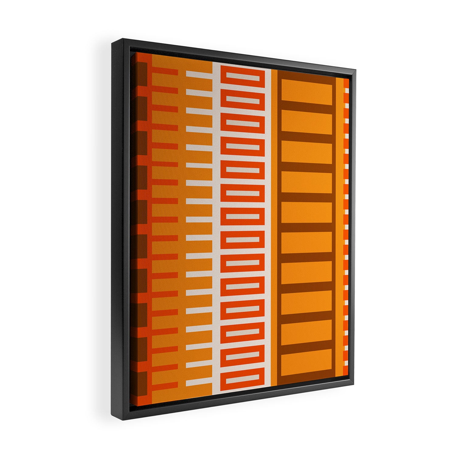 Retro 70s Brown and Orange Color Block Vertical Stripes Geometric Pattern Framed Canvas Print Gallery Image 2