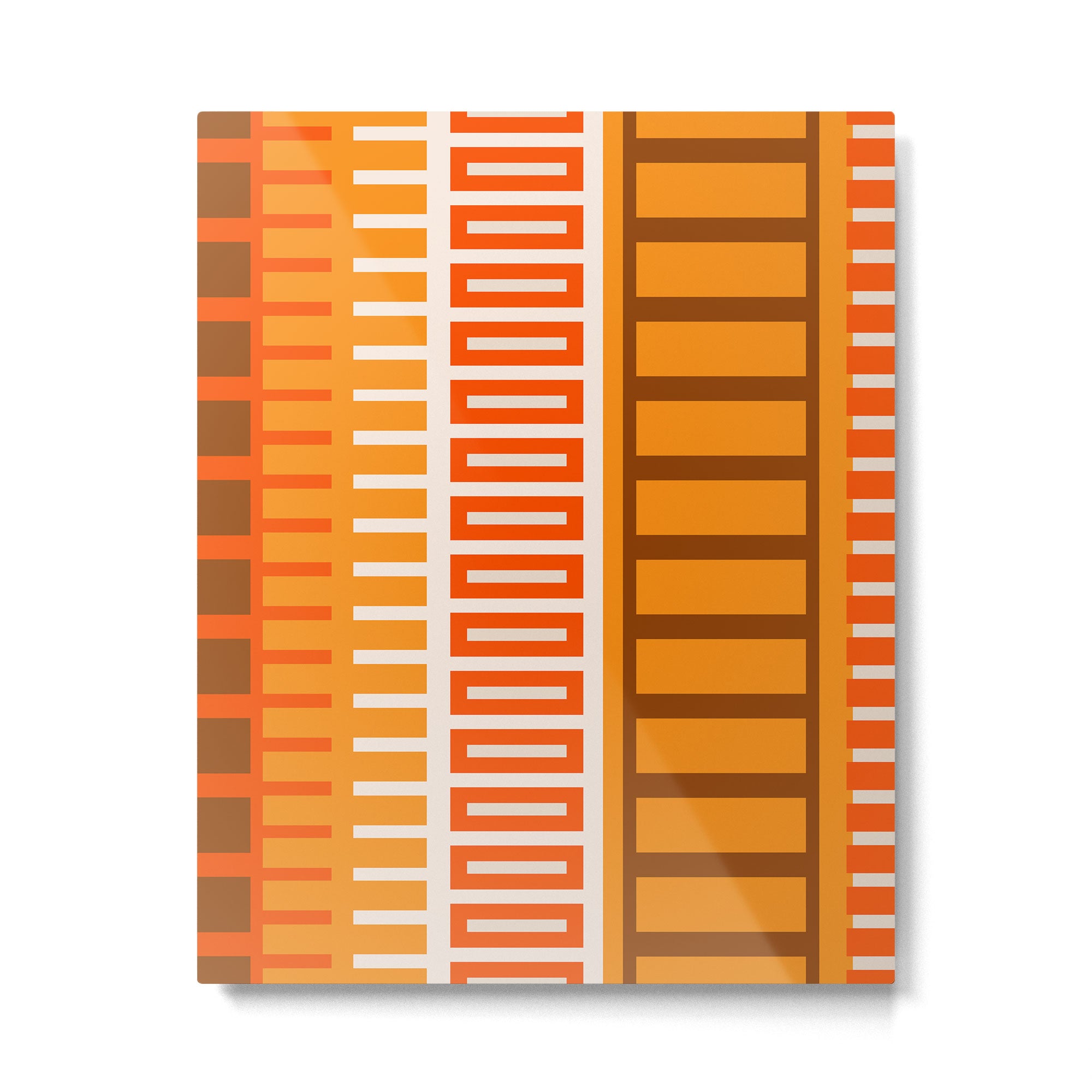 Retro 70s Brown and Orange Color Block Vertical Stripes Geometric Pattern Metal Print Gallery Image 6
