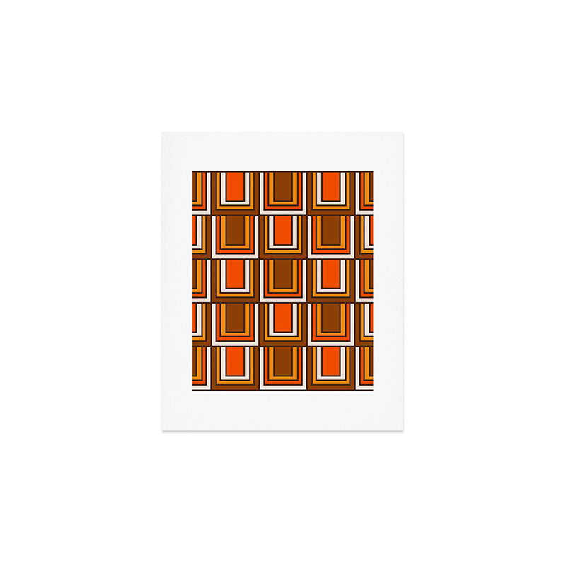 Retro 70s Brown and Orange Geometric Portes Pattern II Art Print Gallery Image 1