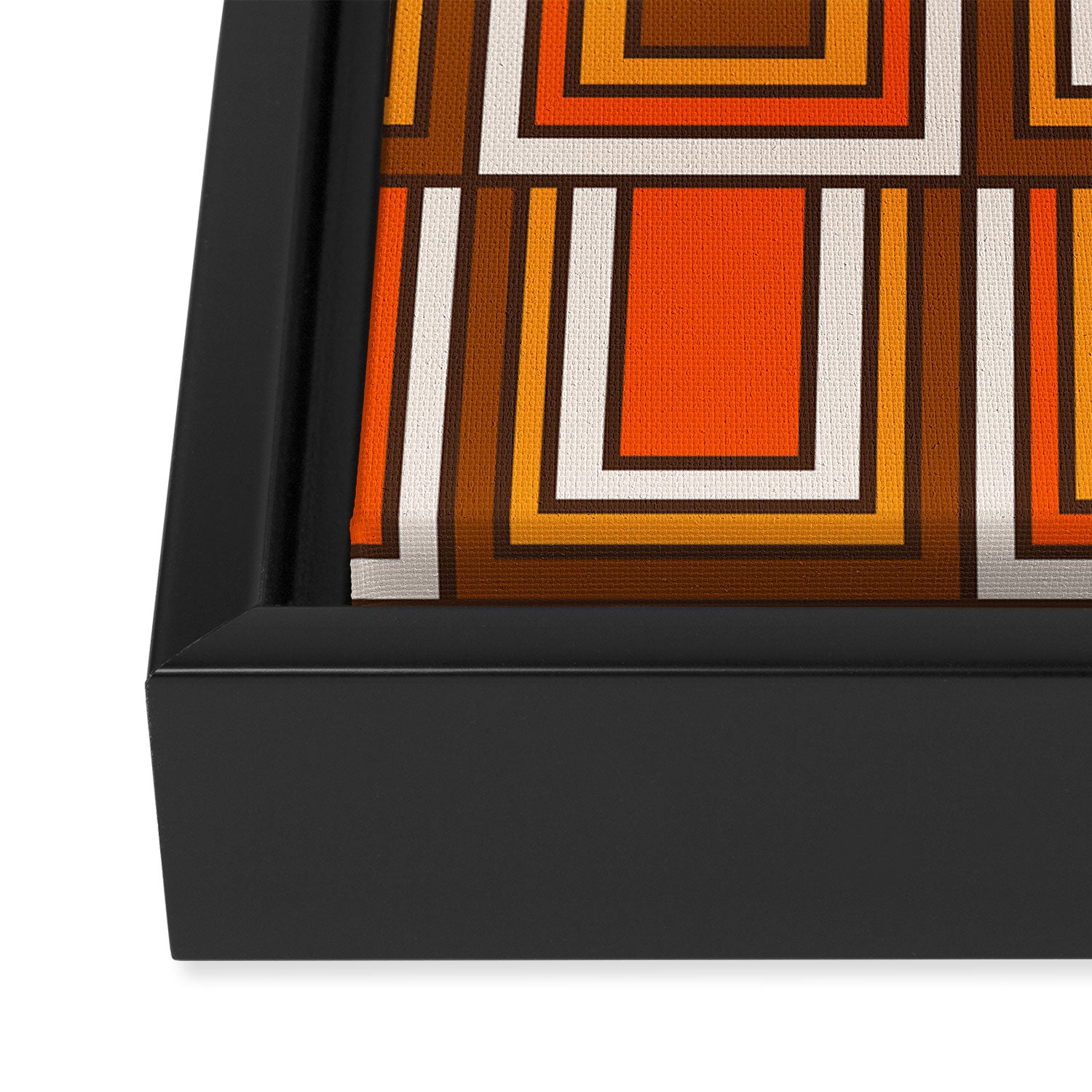 Retro 70s Brown and Orange Geometric Portes Pattern II Framed Canvas Print Gallery Image 3