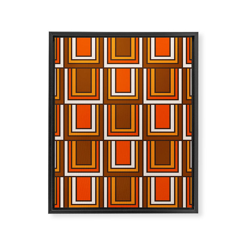 Retro 70s Brown and Orange Geometric Portes Pattern II Framed Canvas Print Gallery Image 8