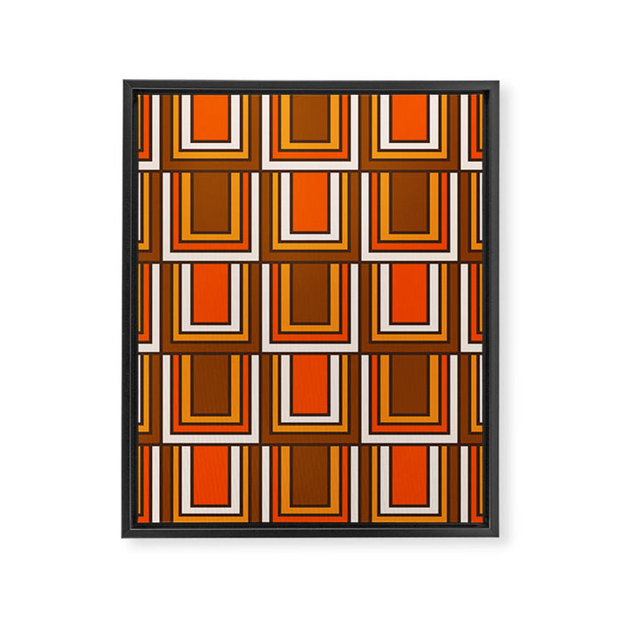 Retro 70s Brown and Orange Geometric Portes Pattern II Framed Canvas Print Gallery Image 1