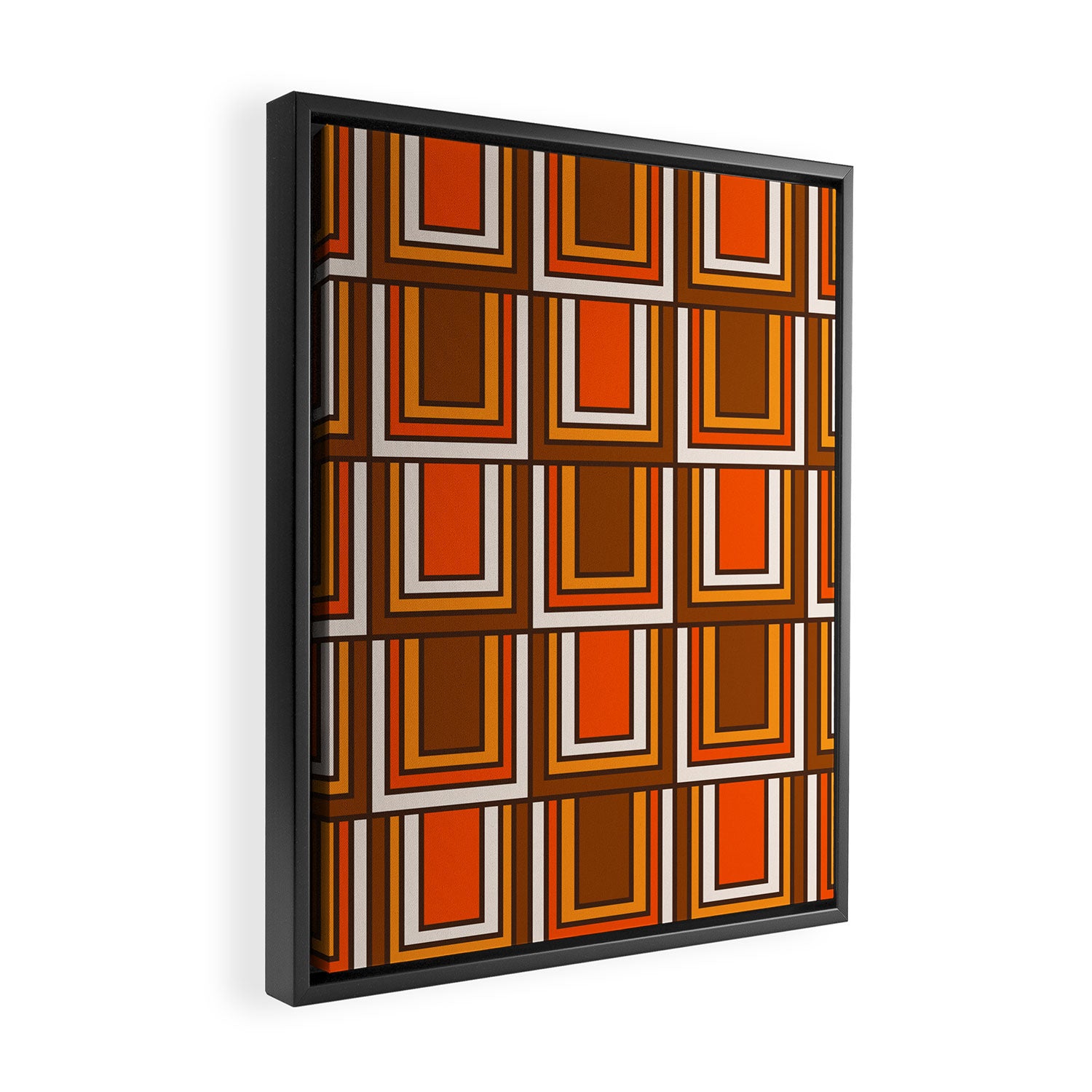 Retro 70s Brown and Orange Geometric Portes Pattern II Framed Canvas Print Gallery Image 2