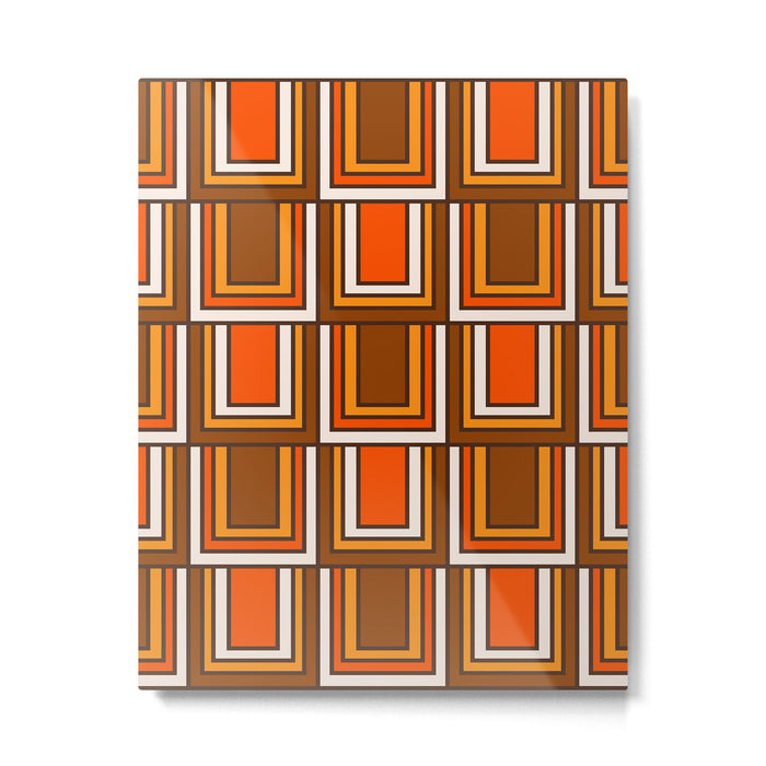 Retro 70s Brown and Orange Geometric Portes Pattern II Metal Print Gallery Image 1