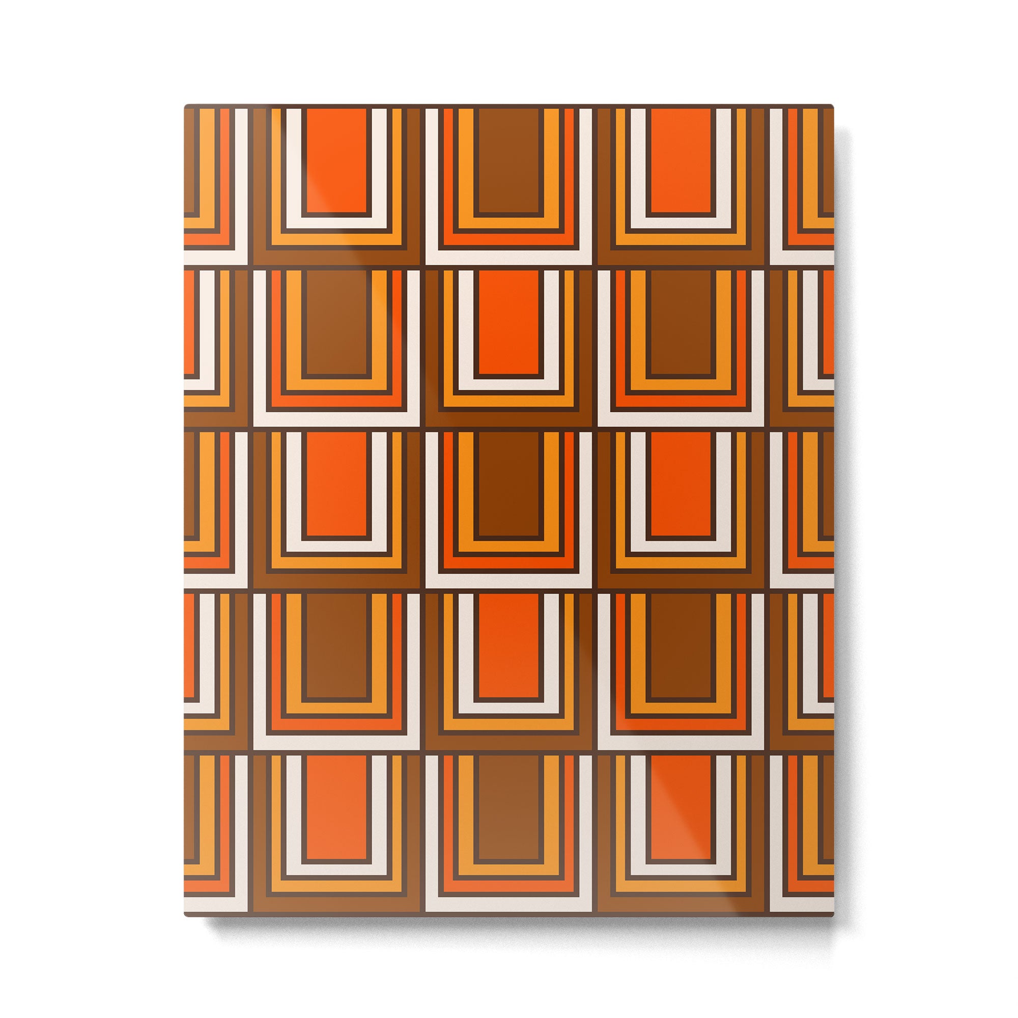 Retro 70s Brown and Orange Geometric Portes Pattern II Metal Print Gallery Image 6