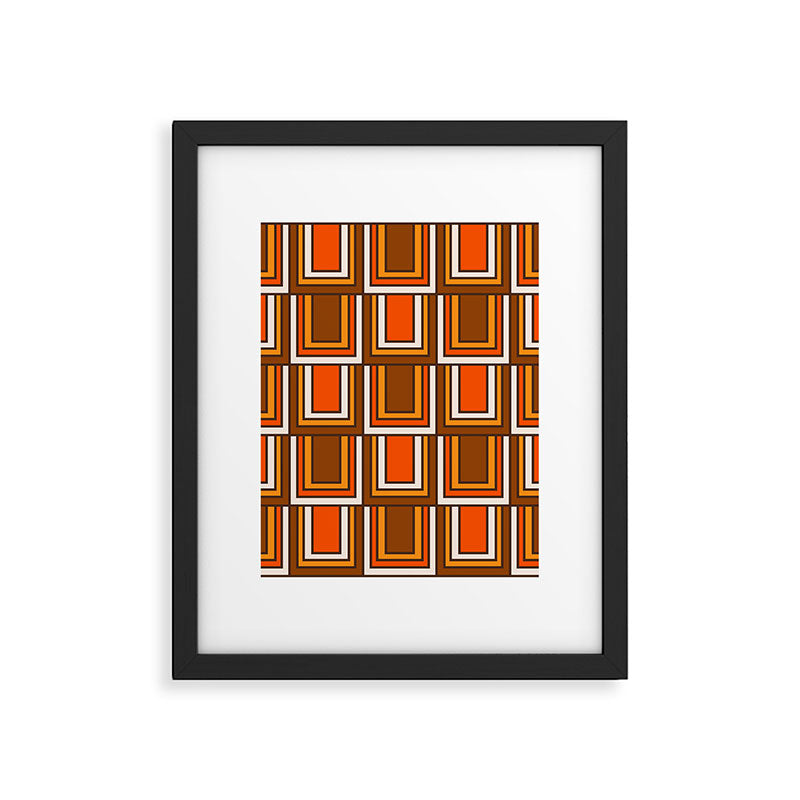 Retro 70s Brown and Orange Geometric Portes Pattern II Framed Art Print Gallery Image 6