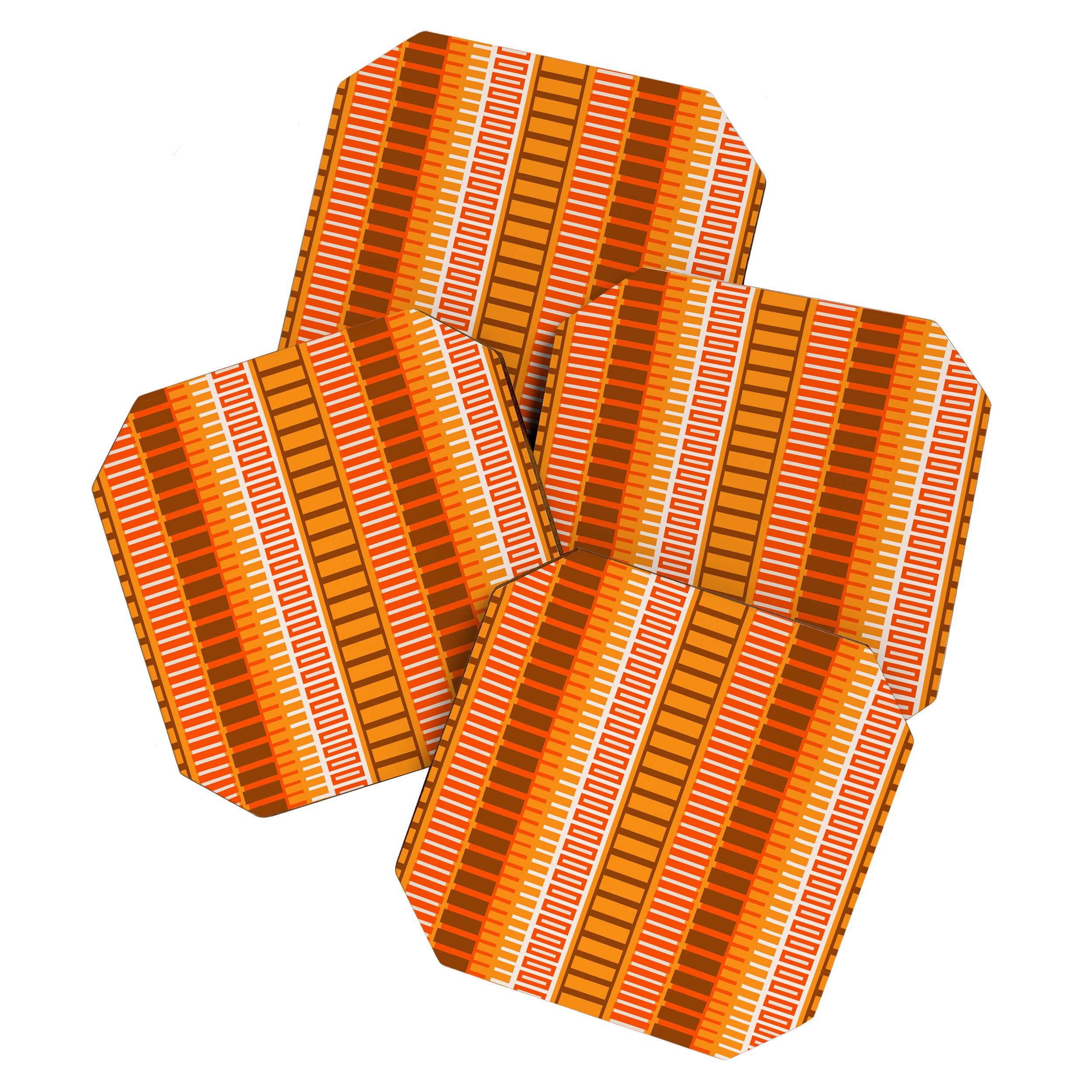 Retro 70s Brown and Orange Mid Century Color Block Vertical Stripes Geometric Pattern  Coaster Gallery Image 1