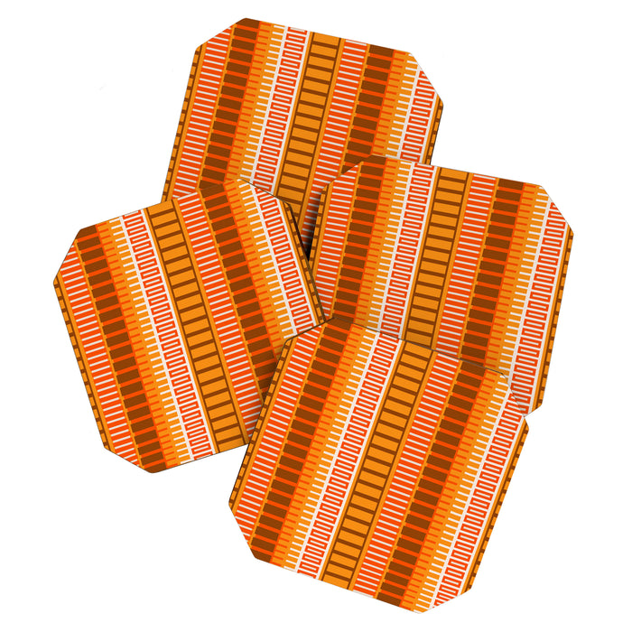 Retro 70s Brown and Orange Mid Century Color Block Vertical Stripes Geometric Pattern  Coaster Gallery Image 1