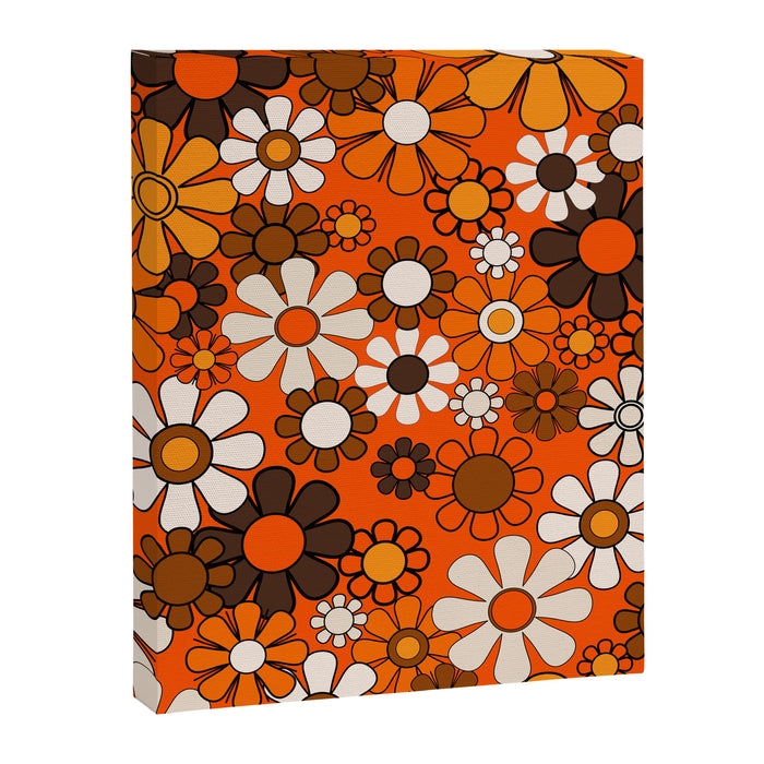 Retro 70s Floral Pattern Groovy Garden Flowers in Orange and Brown Canvas Print Gallery Image 1