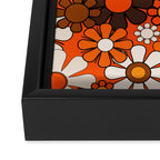 Retro 70s Floral Pattern Groovy Garden Flowers in Orange and Brown Framed Canvas Print Gallery Image 3