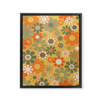 Retro 70s Floral Pattern in Mossy Sage Olive Green Orange Mustard Framed Canvas Print Gallery Image 8