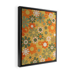 Retro 70s Floral Pattern in Mossy Sage Olive Green Orange Mustard Framed Canvas Print Gallery Image 2
