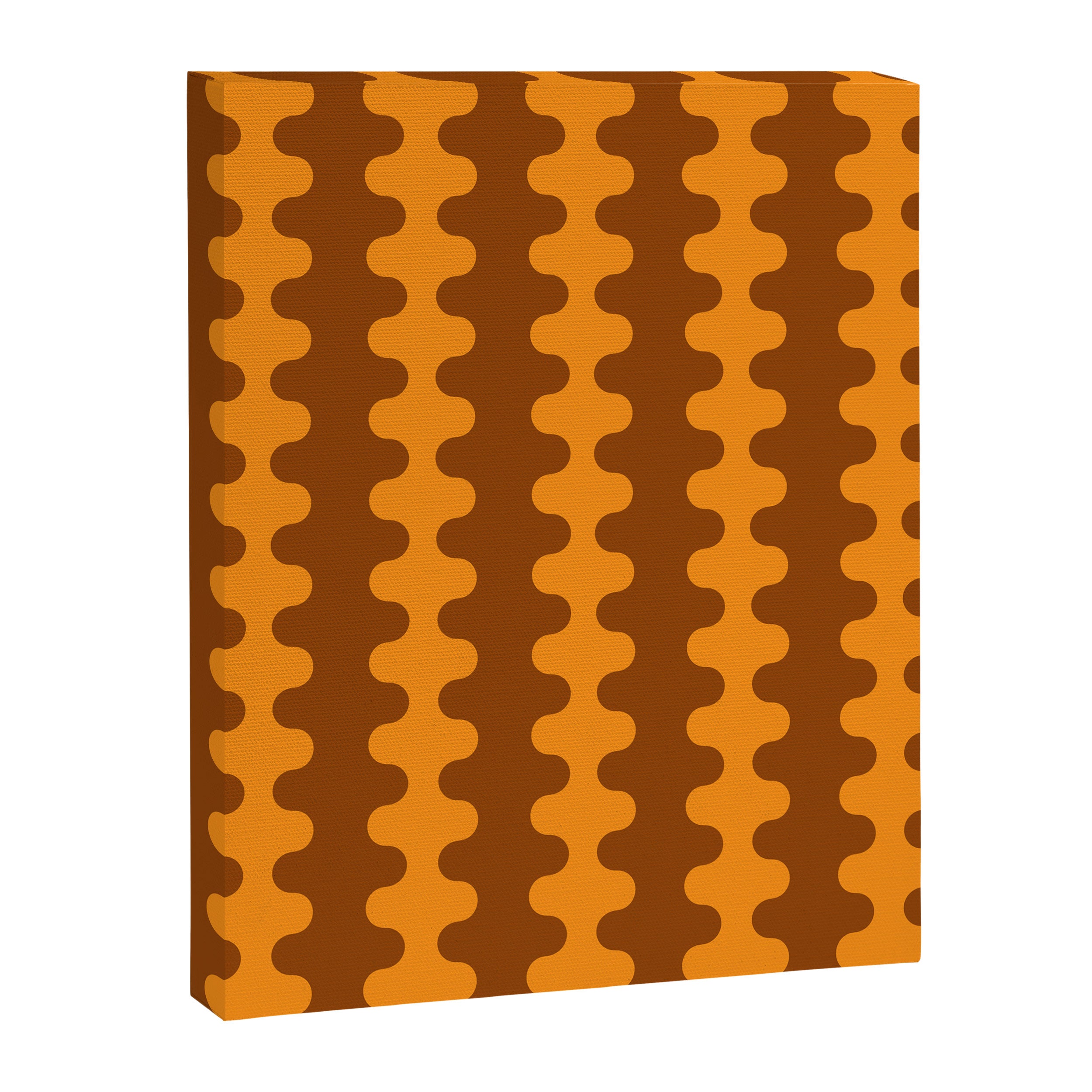 Retro 70s Mid Century Ogee A-Go-Go Wobbly Vertical Stripes Brown and Orange Canvas Print Gallery Image 8