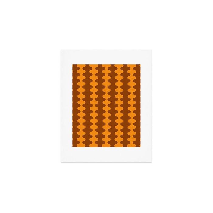 Retro 70s Mid Century Ogee A-Go-Go Wobbly Vertical Stripes Brown and Orange Art Print Gallery Image 1