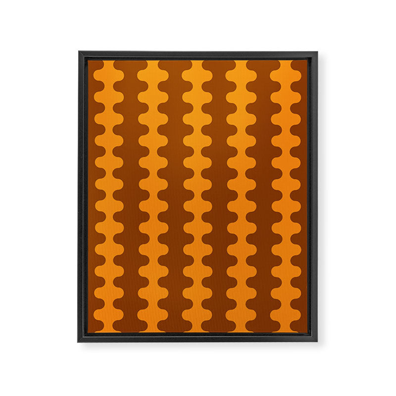 Retro 70s Mid Century Ogee A-Go-Go Wobbly Vertical Stripes Brown and Orange Framed Canvas Print Gallery Image 8