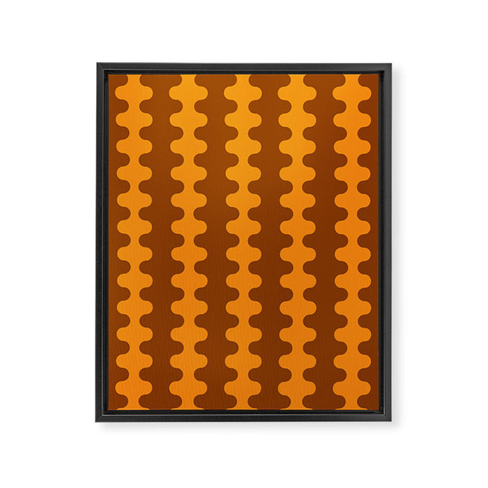 Retro 70s Mid Century Ogee A-Go-Go Wobbly Vertical Stripes Brown and Orange Framed Canvas Print Gallery Image 1