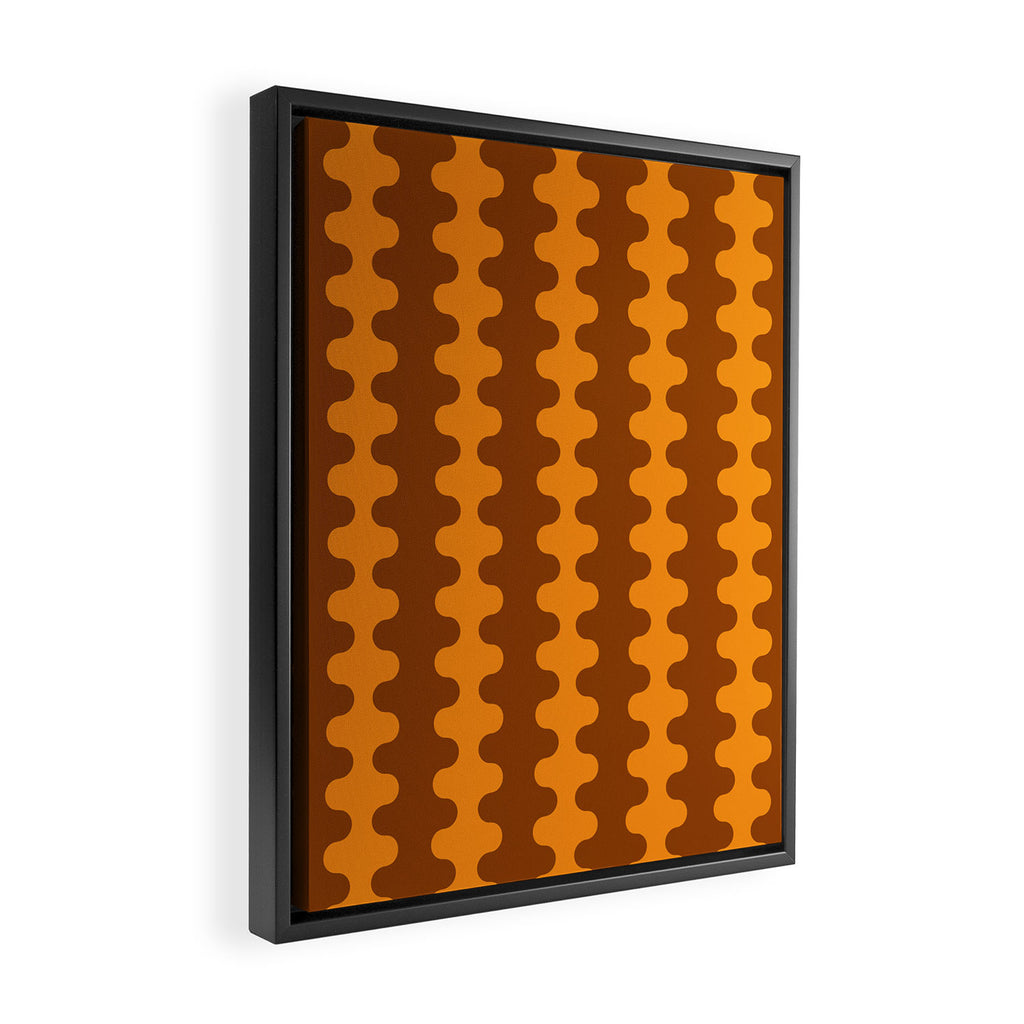 Retro 70s Mid Century Ogee A-Go-Go Wobbly Vertical Stripes Brown and Orange Framed Canvas Print Gallery Image 2