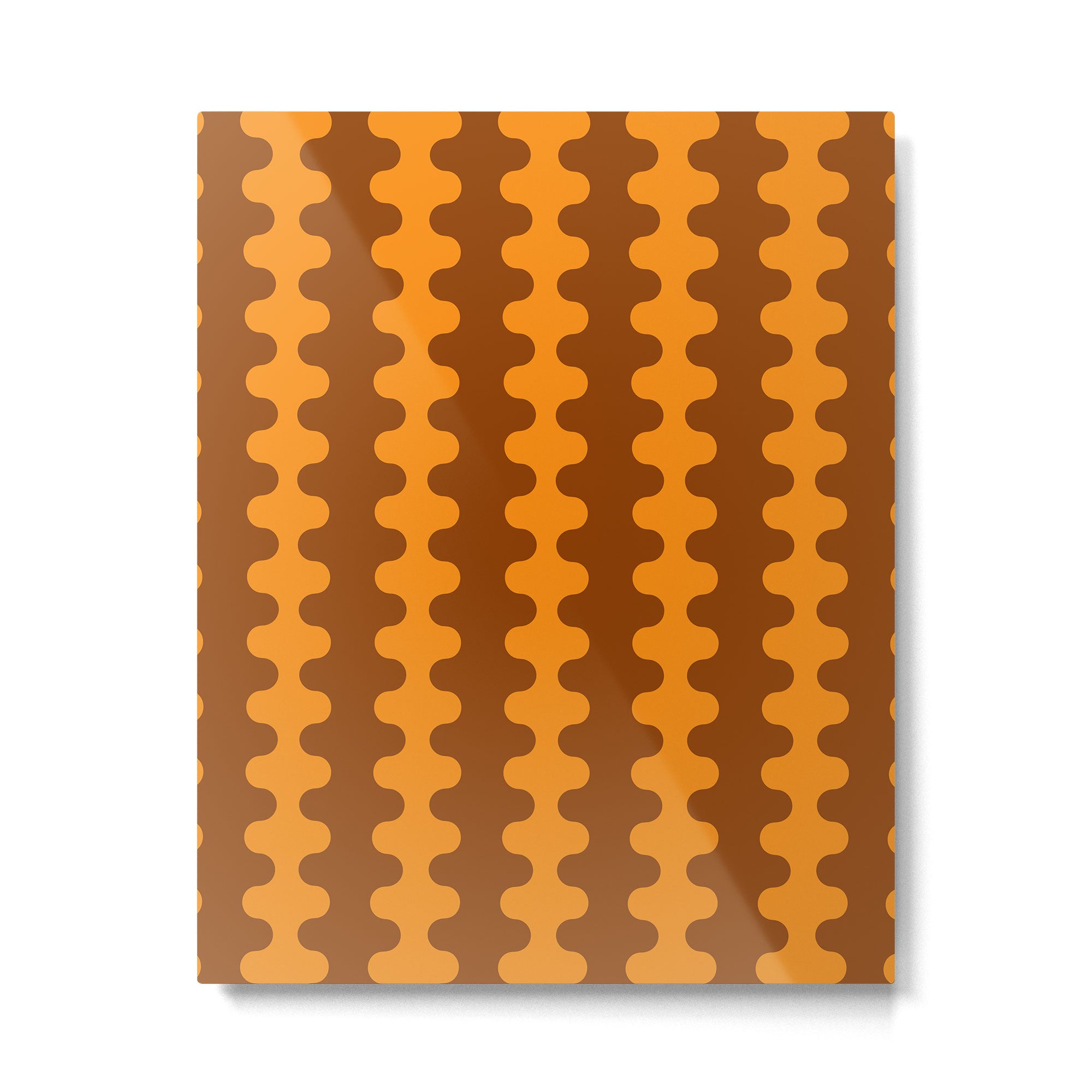 Retro 70s Mid Century Ogee A-Go-Go Wobbly Vertical Stripes Brown and Orange Metal Print Gallery Image 6