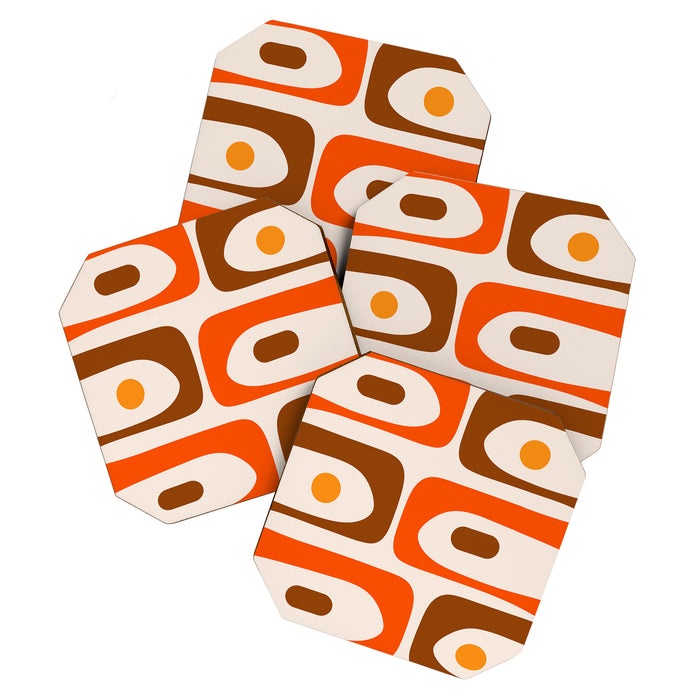 Retro 70s Minimalist Mid Century Modern Piquet Abstract in 1970s Brown and Orange Tones Coaster Gallery Image 1