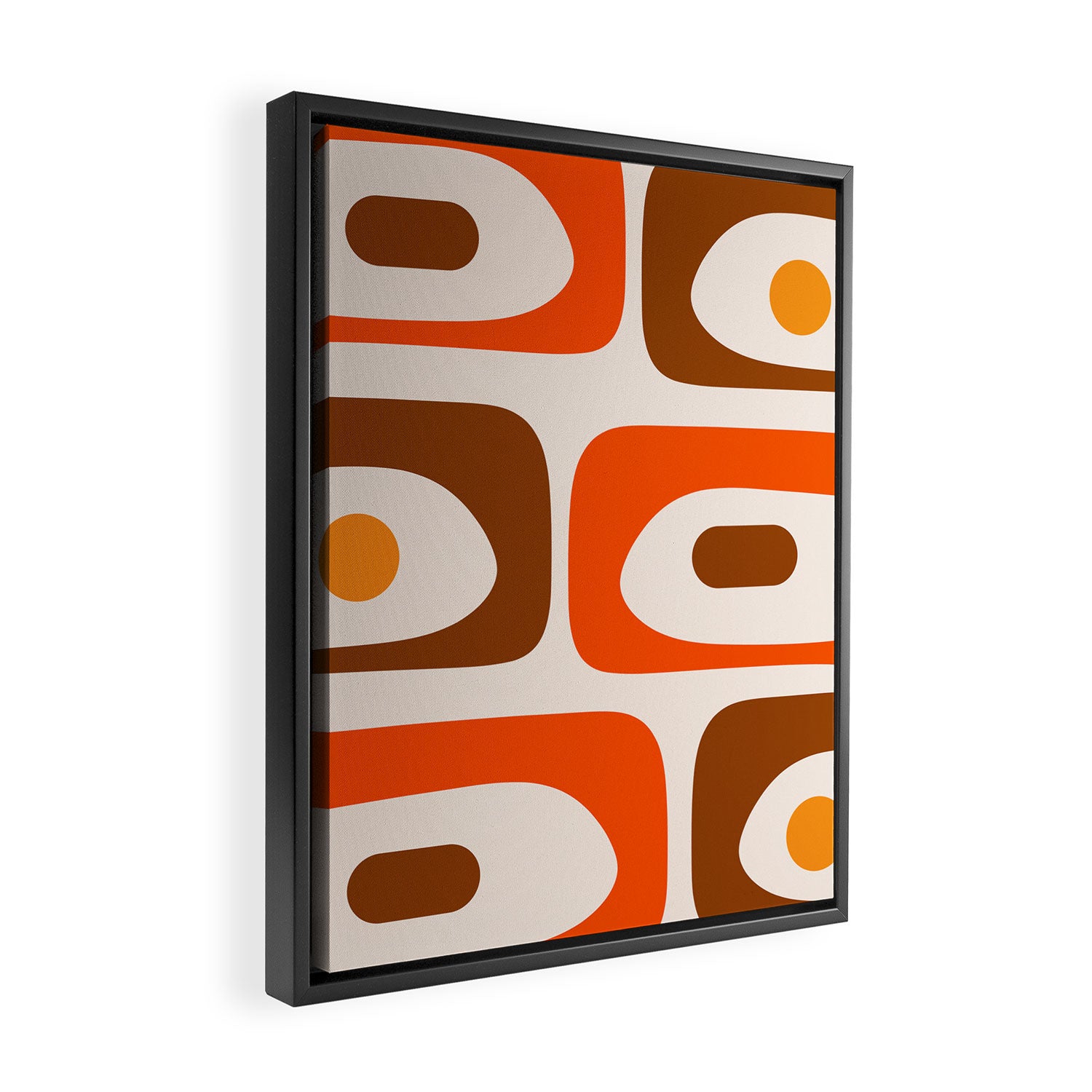 Retro 70s Minimalist Mid Century Modern Piquet Abstract in 1970s Brown and Orange Tones Framed Canvas Print Gallery Image 2