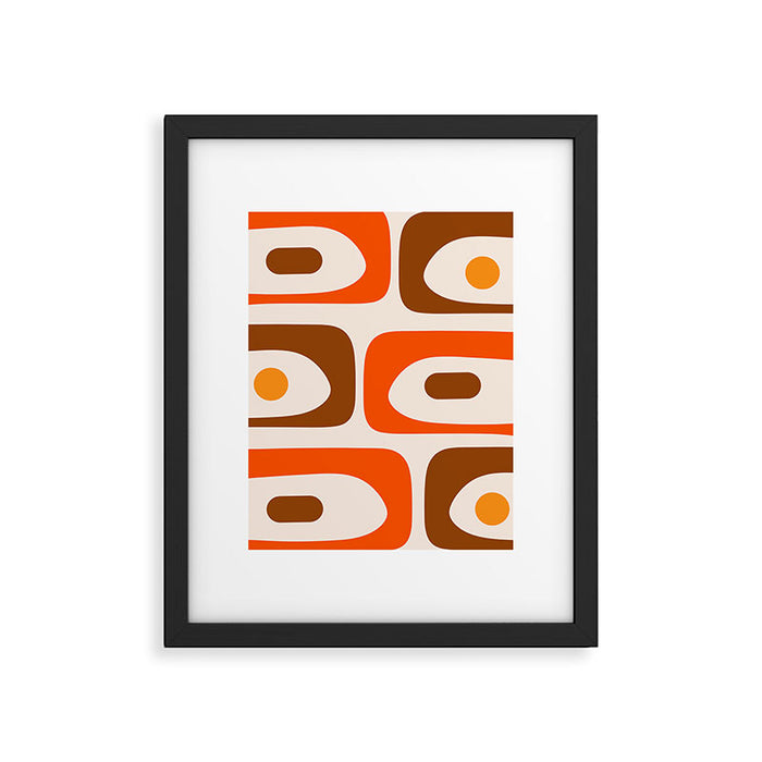 Retro 70s Minimalist Mid Century Modern Piquet Abstract in 1970s Brown and Orange Tones Framed Art Print Gallery Image 1