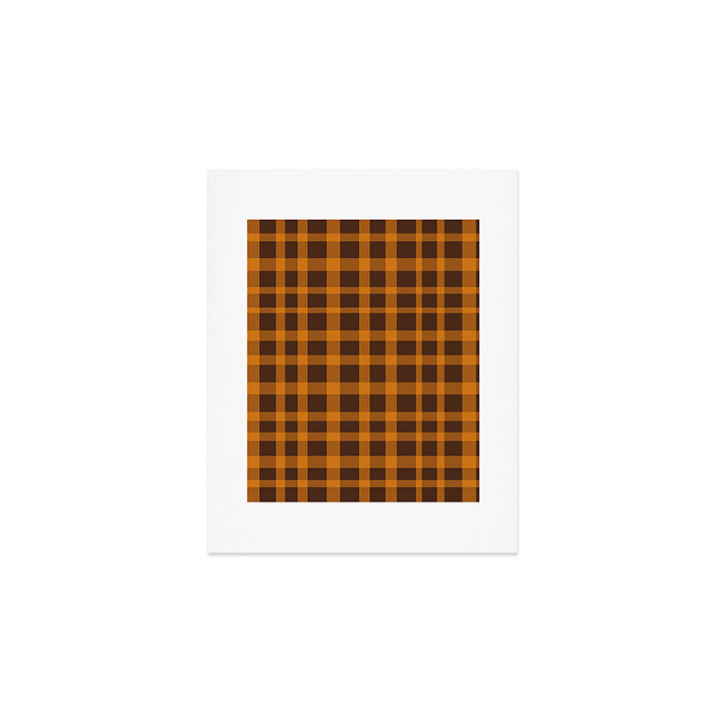 Retro 70s Plaid Pattern in Orange and Dark Brown Art Print Gallery Image 1