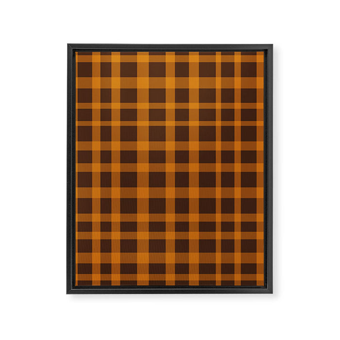 Retro 70s Plaid Pattern in Orange and Dark Brown Framed Canvas Print Gallery Image 1