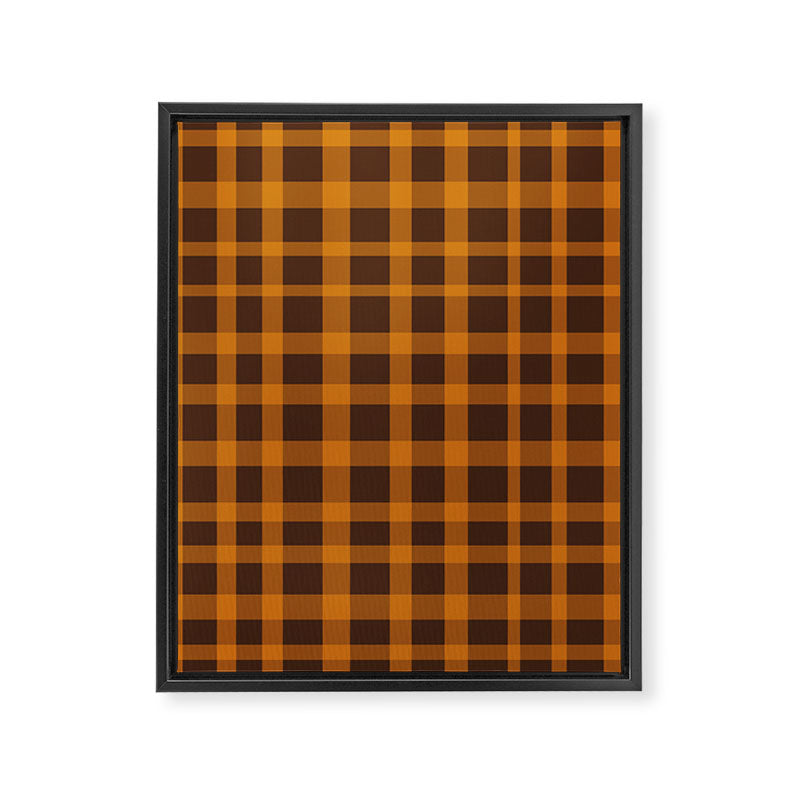 Retro 70s Plaid Pattern in Orange and Dark Brown Framed Canvas Print Gallery Image 8