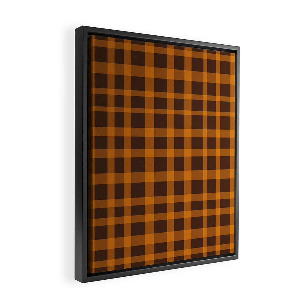 Retro 70s Plaid Pattern in Orange and Dark Brown Framed Canvas Print Gallery Image 2
