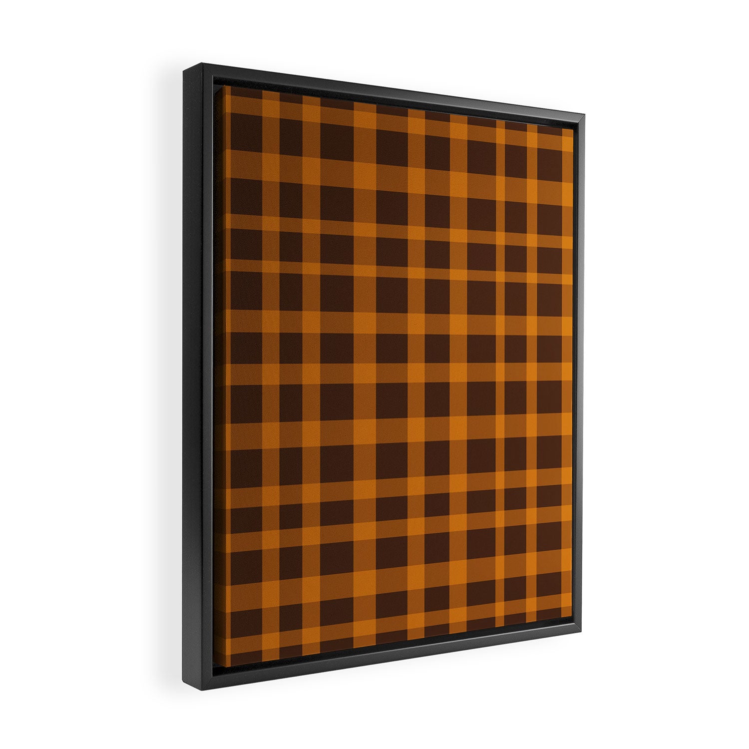Retro 70s Plaid Pattern in Orange and Dark Brown Framed Canvas Print Gallery Image 2
