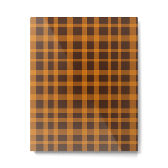 Retro 70s Plaid Pattern in Orange and Dark Brown Metal Print Gallery Image 1