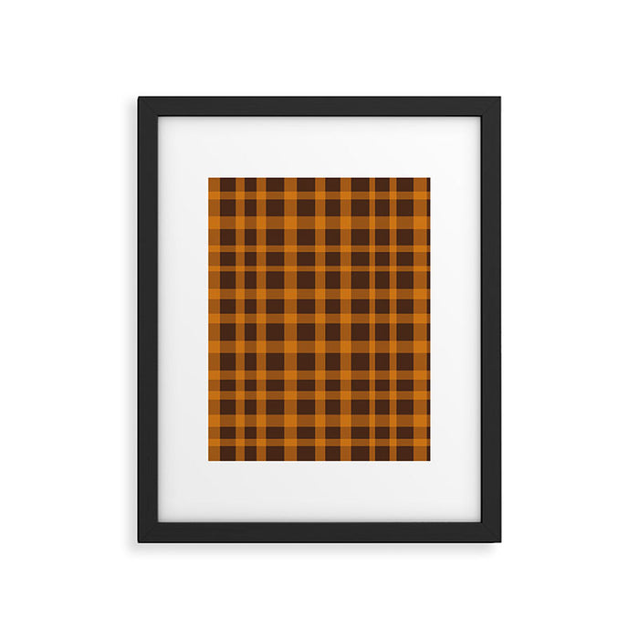Retro 70s Plaid Pattern in Orange and Dark Brown Framed Art Print Gallery Image 1