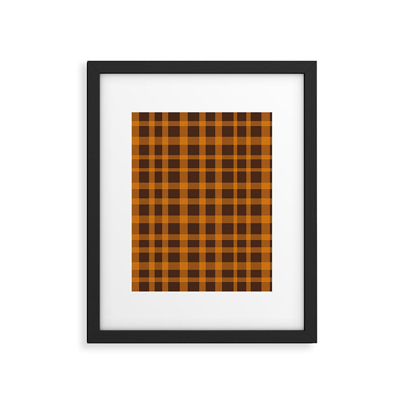 Retro 70s Plaid Pattern in Orange and Dark Brown Framed Art Print Gallery Image 6