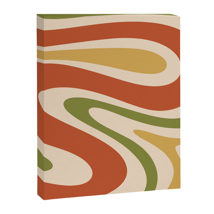 Retro 70s Swirls Abstract Pattern Burnt Orange Olive Mustard Beige Canvas Print Gallery Image 1
