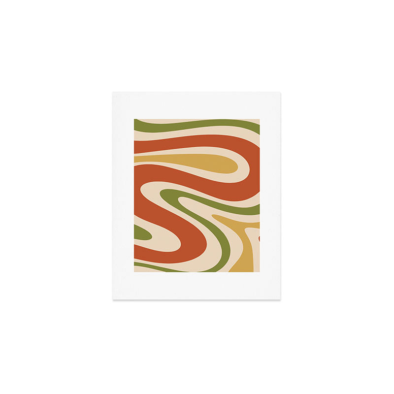 Retro 70s Swirls Abstract Pattern Burnt Orange Olive Mustard Beige Art Print Gallery Image 1