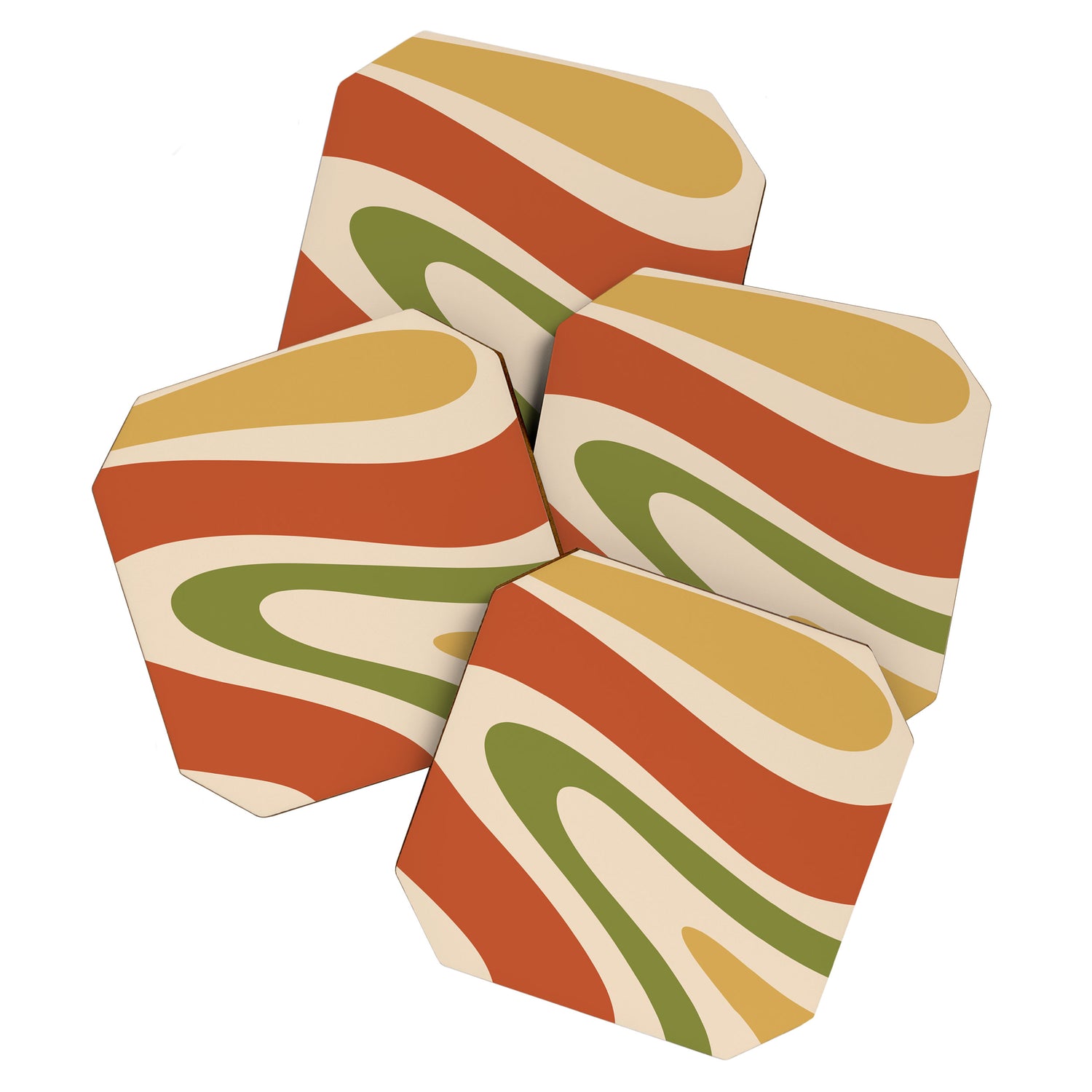Retro 70s Swirls Abstract Pattern Burnt Orange Olive Mustard Beige Coaster Gallery Image 1