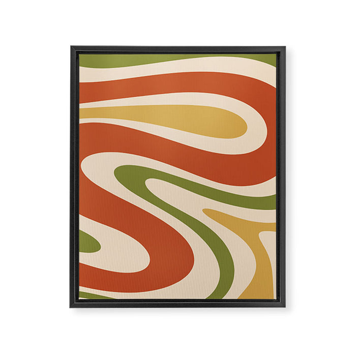 Retro 70s Swirls Abstract Pattern Burnt Orange Olive Mustard Beige Framed Canvas Print Gallery Image 1