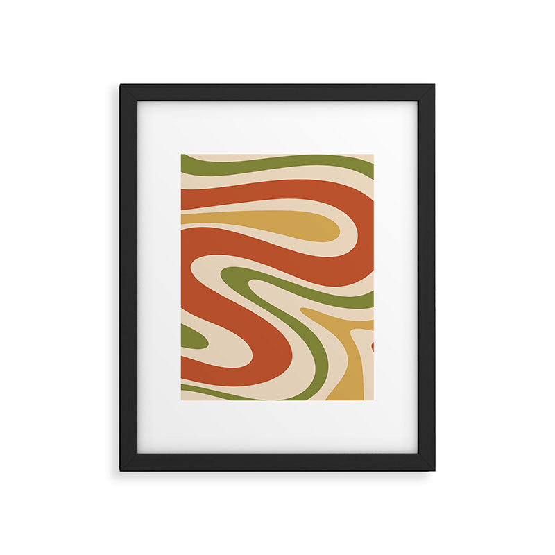 Retro 70s Swirls Abstract Pattern Burnt Orange Olive Mustard Beige Framed Art Print Gallery Image 6