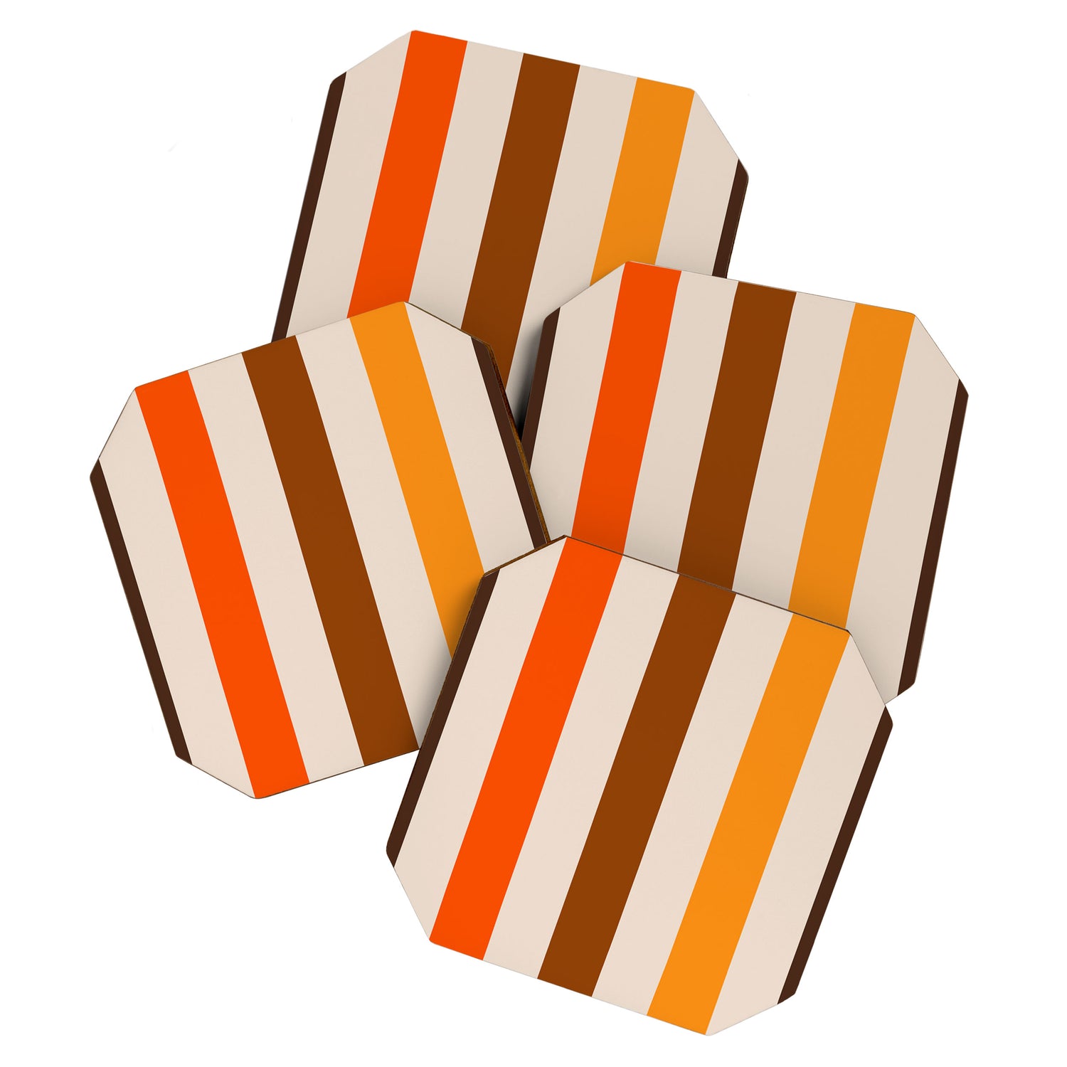 Retro 70s Vertical Stripes Brown Orange Beige Coaster Gallery Image 1